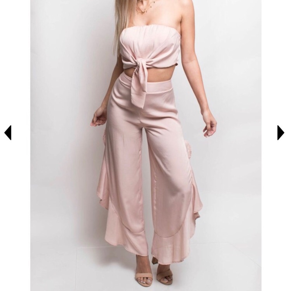Satin Ruffle Pant Two Piece Set